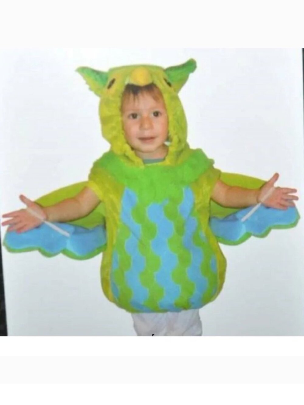 Green Owl Halloween Costume Plush Hooded Vest with Wings 6/12 mths Baby Unisex